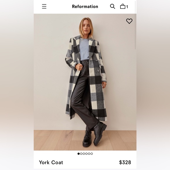 Reformation York Coat in Light Grey Plaid - Picture 2 of 5
